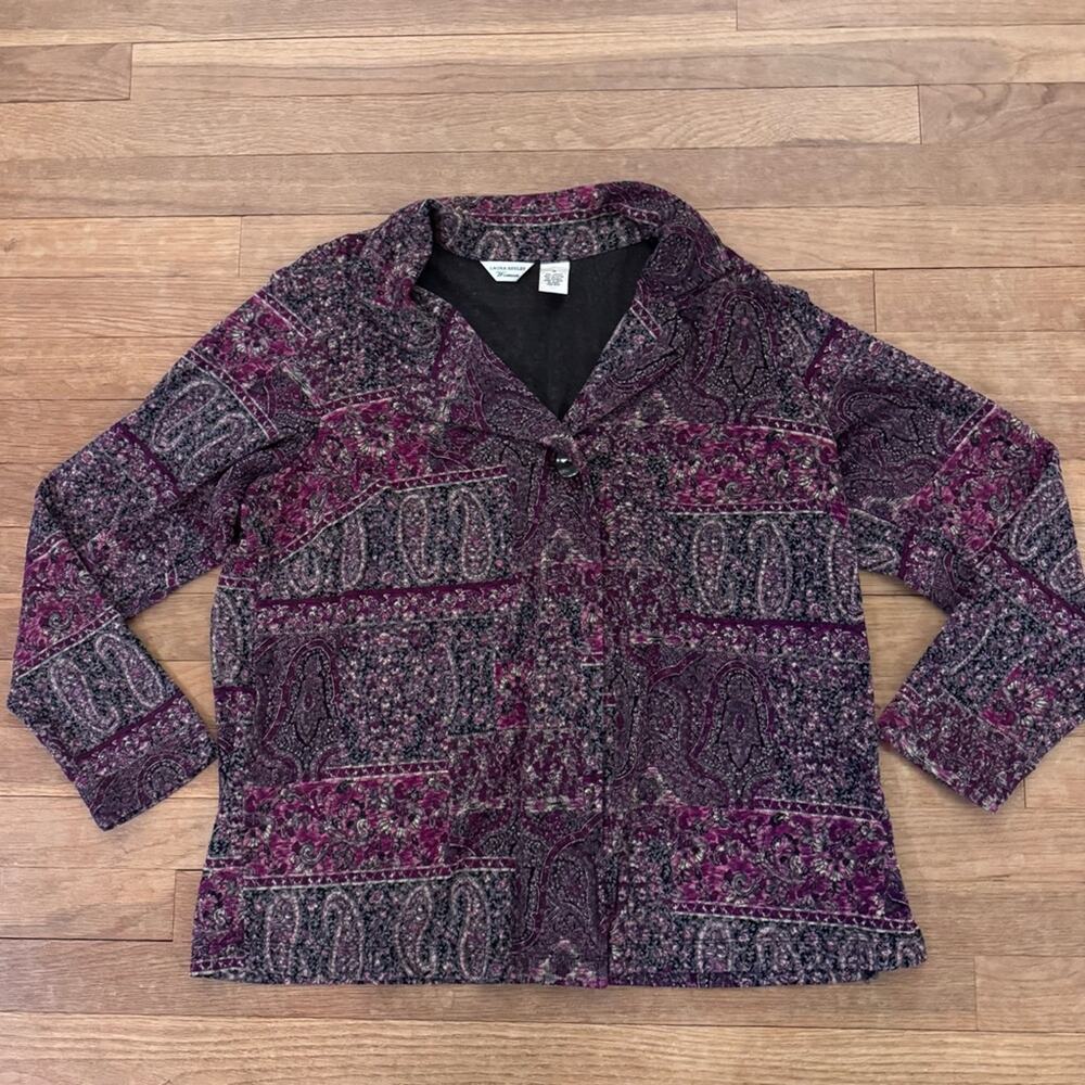 Laura Ashley purple Paisley one button long sleeve jacket blouse size 1X
 b70